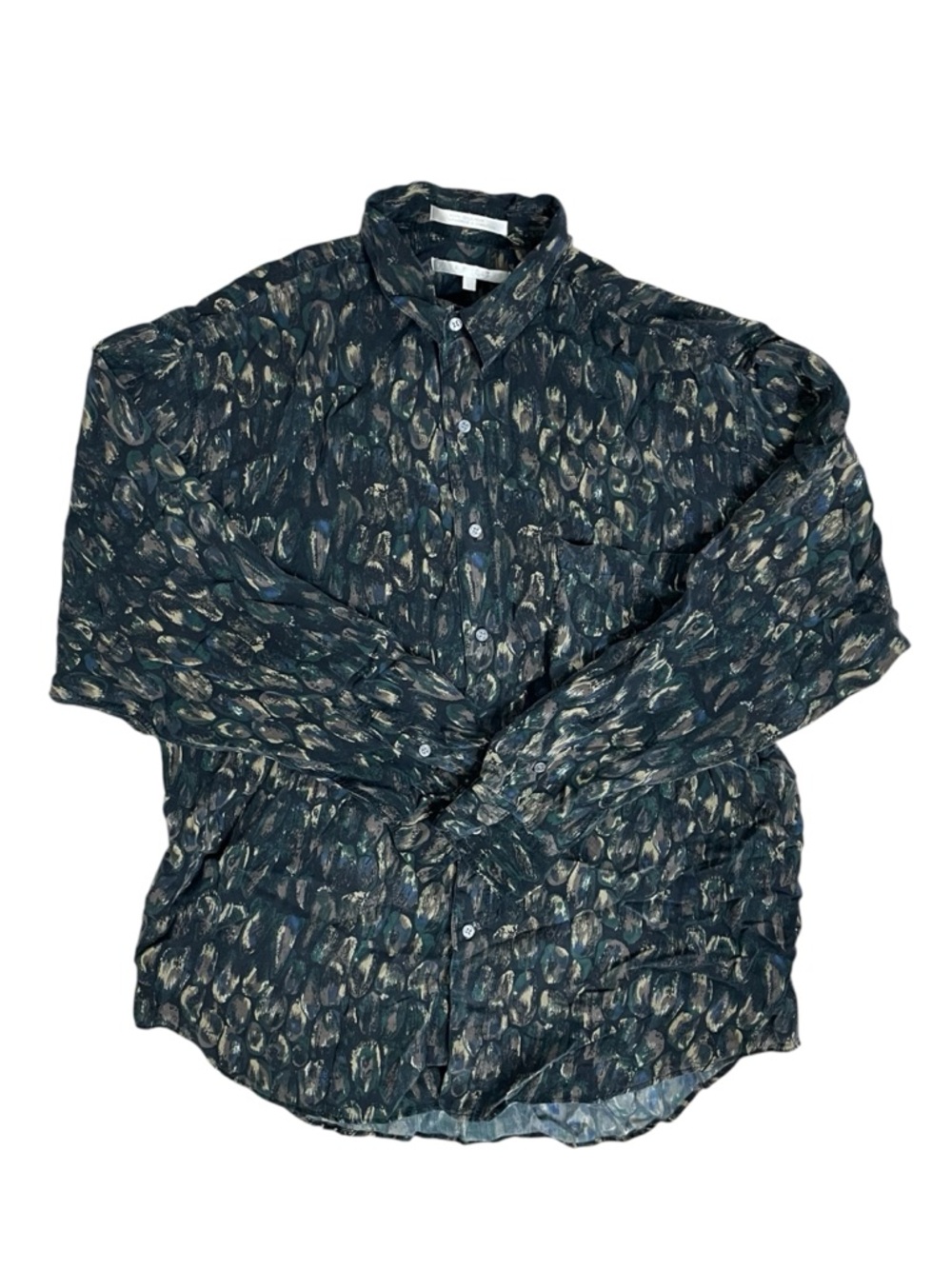 Perry Ellis 100% Silk Blouse Womens L Button Up Pattern Long Sleeve